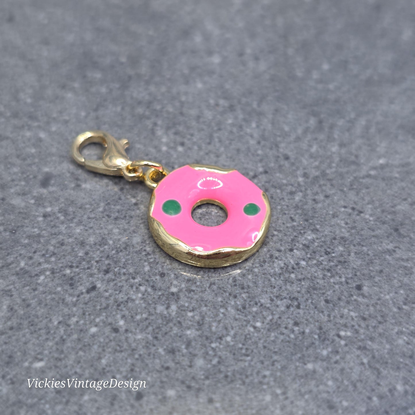 Donut Clip on Charm with Gold Lobster Clasp, Brass, Nickel Free, Stitch Marker, Zipper, Planner Charm
