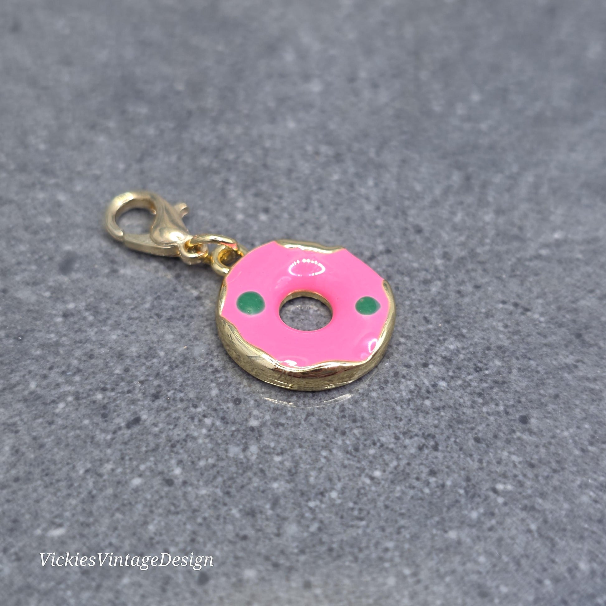 Donut Clip on Charm with Gold Lobster Clasp, Brass, Nickel Free, Stitch Marker, Zipper, Planner Charm