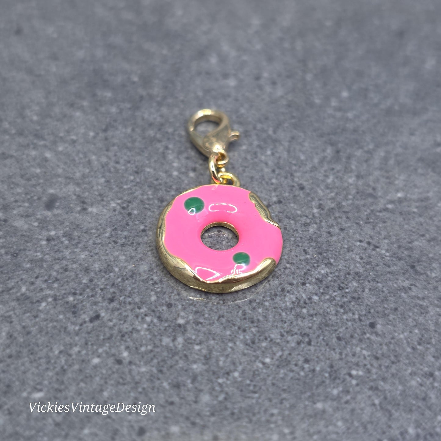 Donut Clip on Charm with Gold Lobster Clasp, Brass, Nickel Free, Stitch Marker, Zipper, Planner Charm