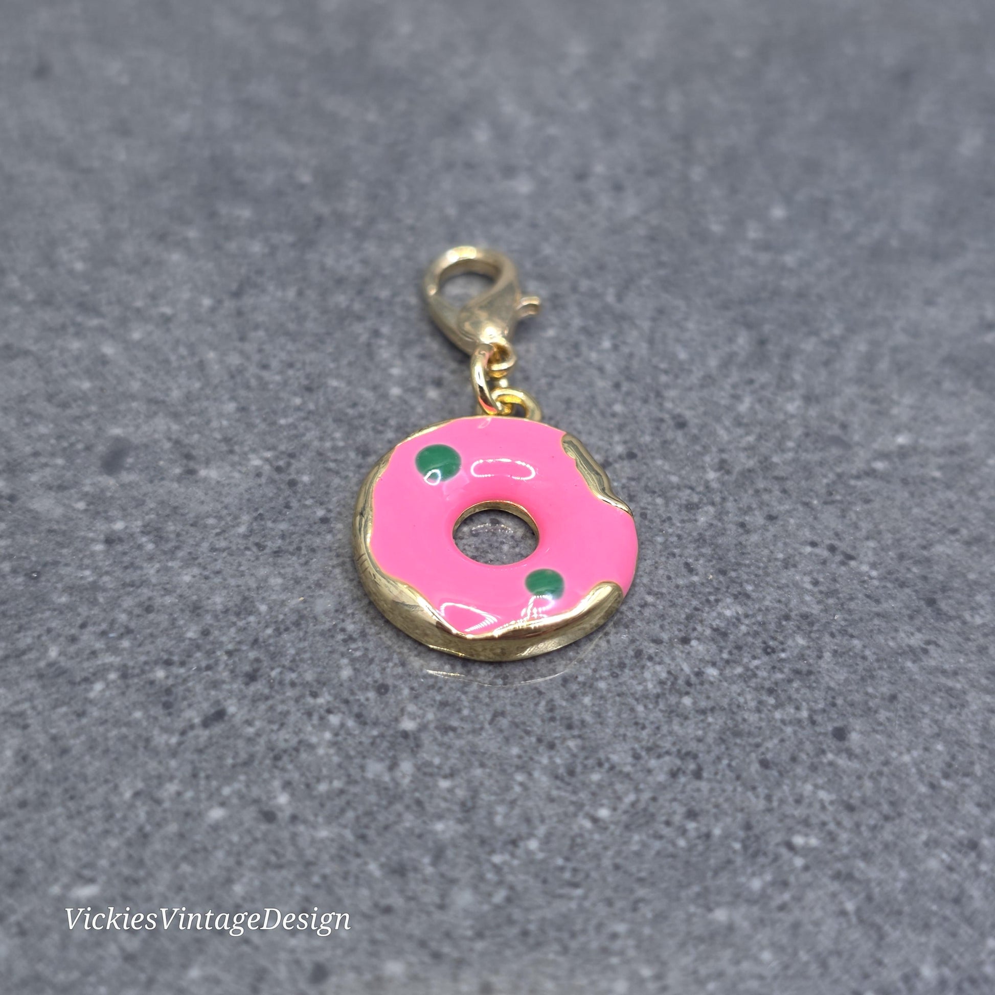 Donut Clip on Charm with Gold Lobster Clasp, Brass, Nickel Free, Stitch Marker, Zipper, Planner Charm