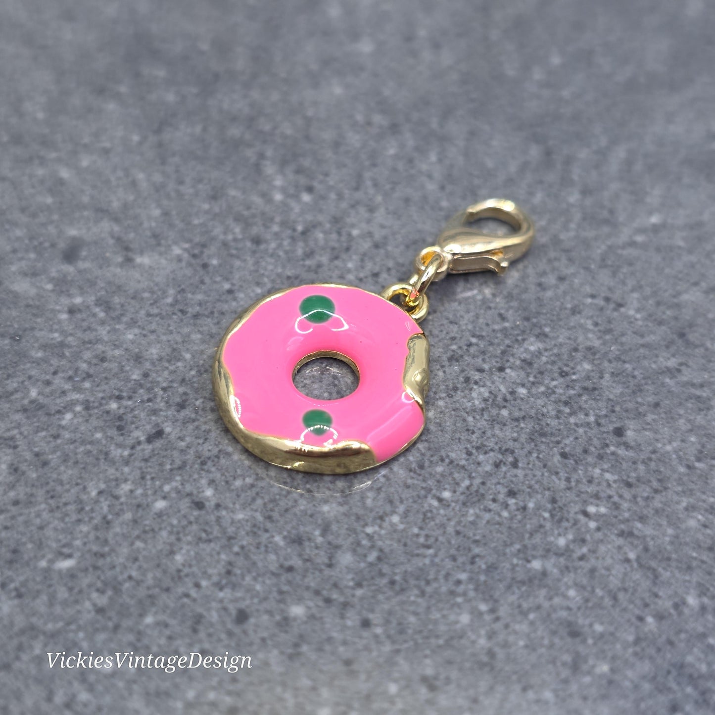 Donut Clip on Charm with Gold Lobster Clasp, Brass, Nickel Free, Stitch Marker, Zipper, Planner Charm