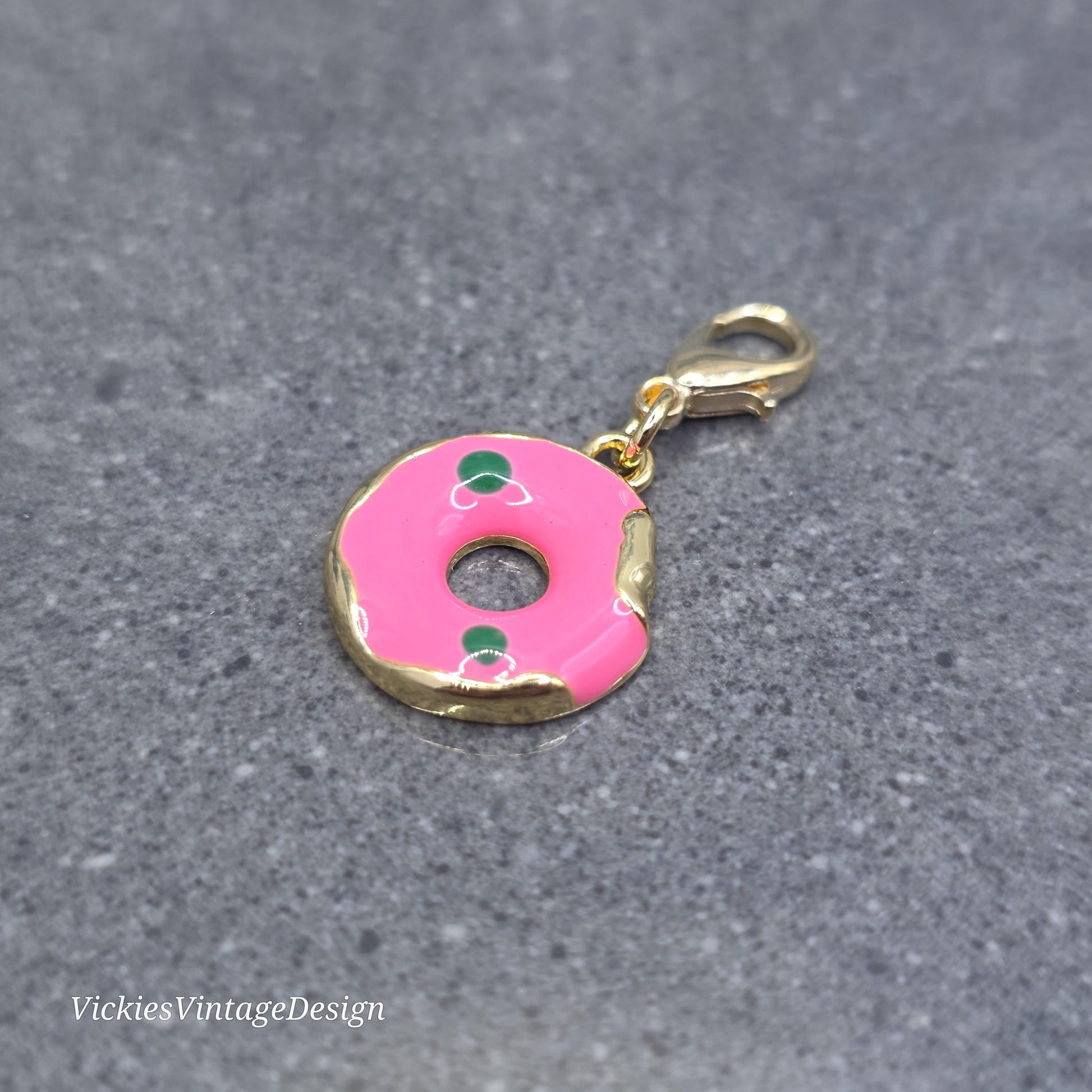 Donut Clip on Charm with Gold Lobster Clasp, Brass, Nickel Free, Stitch Marker, Zipper, Planner Charm