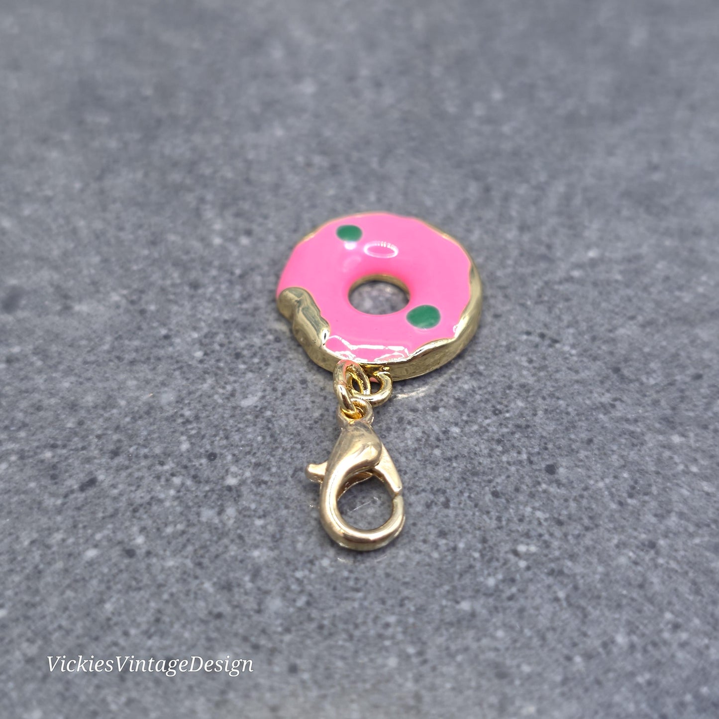 Donut Clip on Charm with Gold Lobster Clasp, Brass, Nickel Free, Stitch Marker, Zipper, Planner Charm