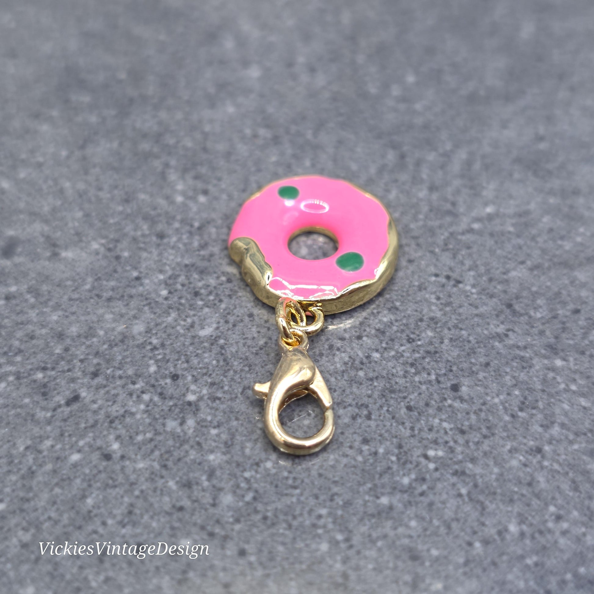 Donut Clip on Charm with Gold Lobster Clasp, Brass, Nickel Free, Stitch Marker, Zipper, Planner Charm