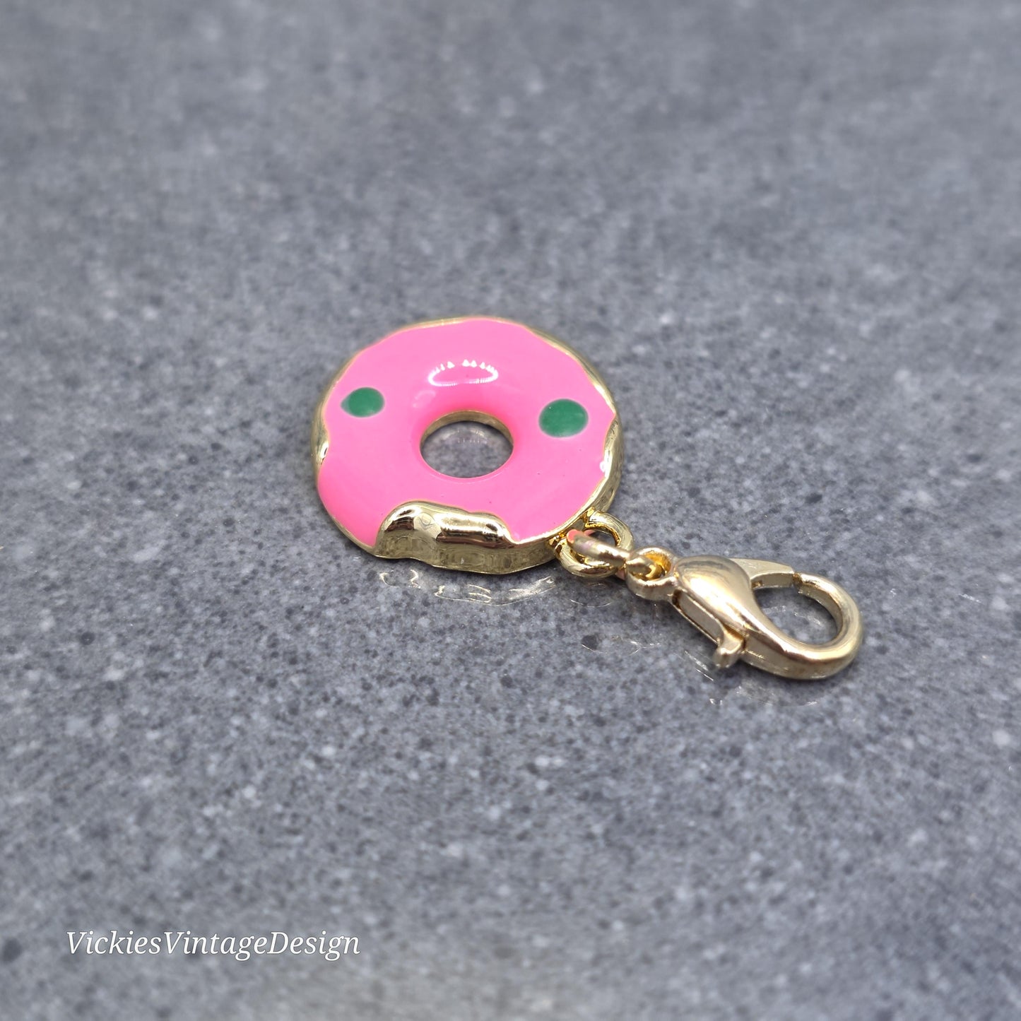 Donut Clip on Charm with Gold Lobster Clasp, Brass, Nickel Free, Stitch Marker, Zipper, Planner Charm