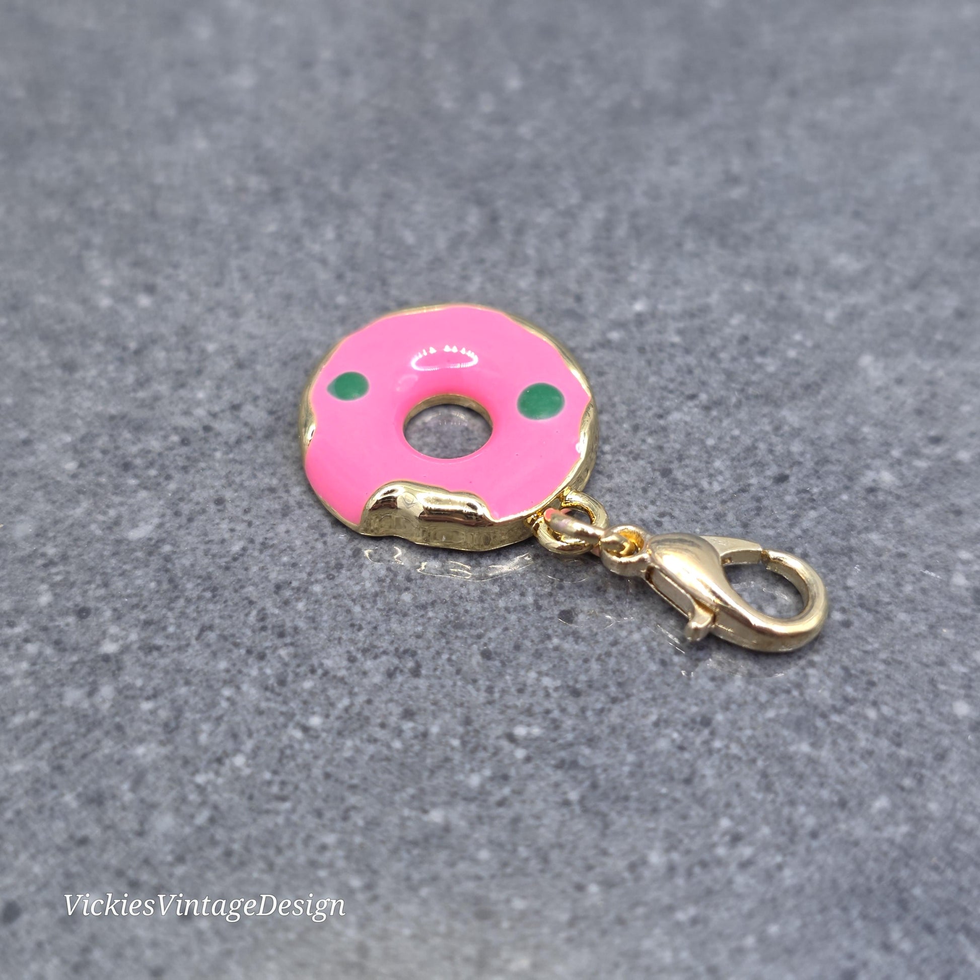 Donut Clip on Charm with Gold Lobster Clasp, Brass, Nickel Free, Stitch Marker, Zipper, Planner Charm