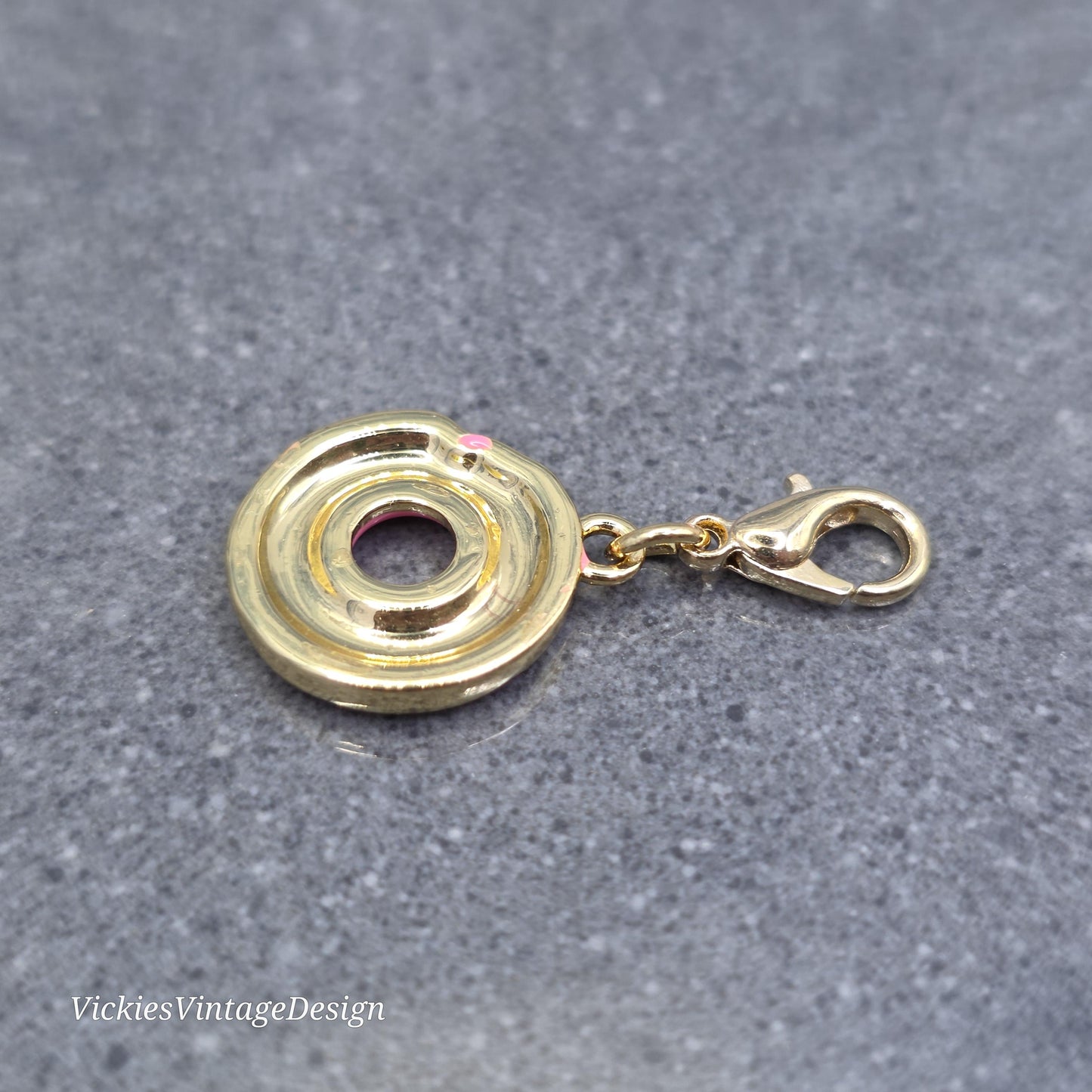 Donut Clip on Charm with Gold Lobster Clasp, Brass, Nickel Free, Stitch Marker, Zipper, Planner Charm