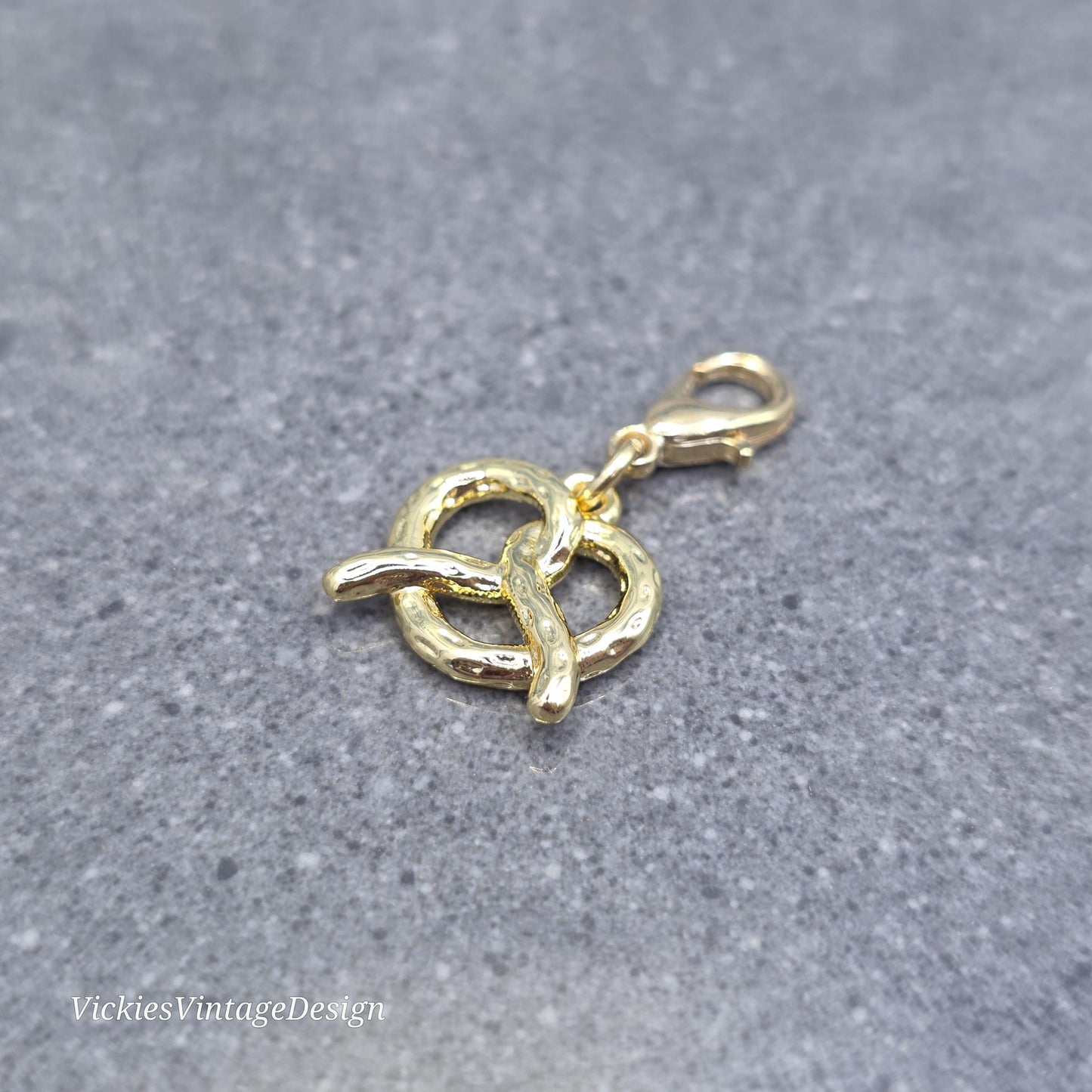 Pretzel Clip on Charm with Gold Lobster Clasp, Brass, Nickel Free, Stitch Marker, Zipper, Planner Charm