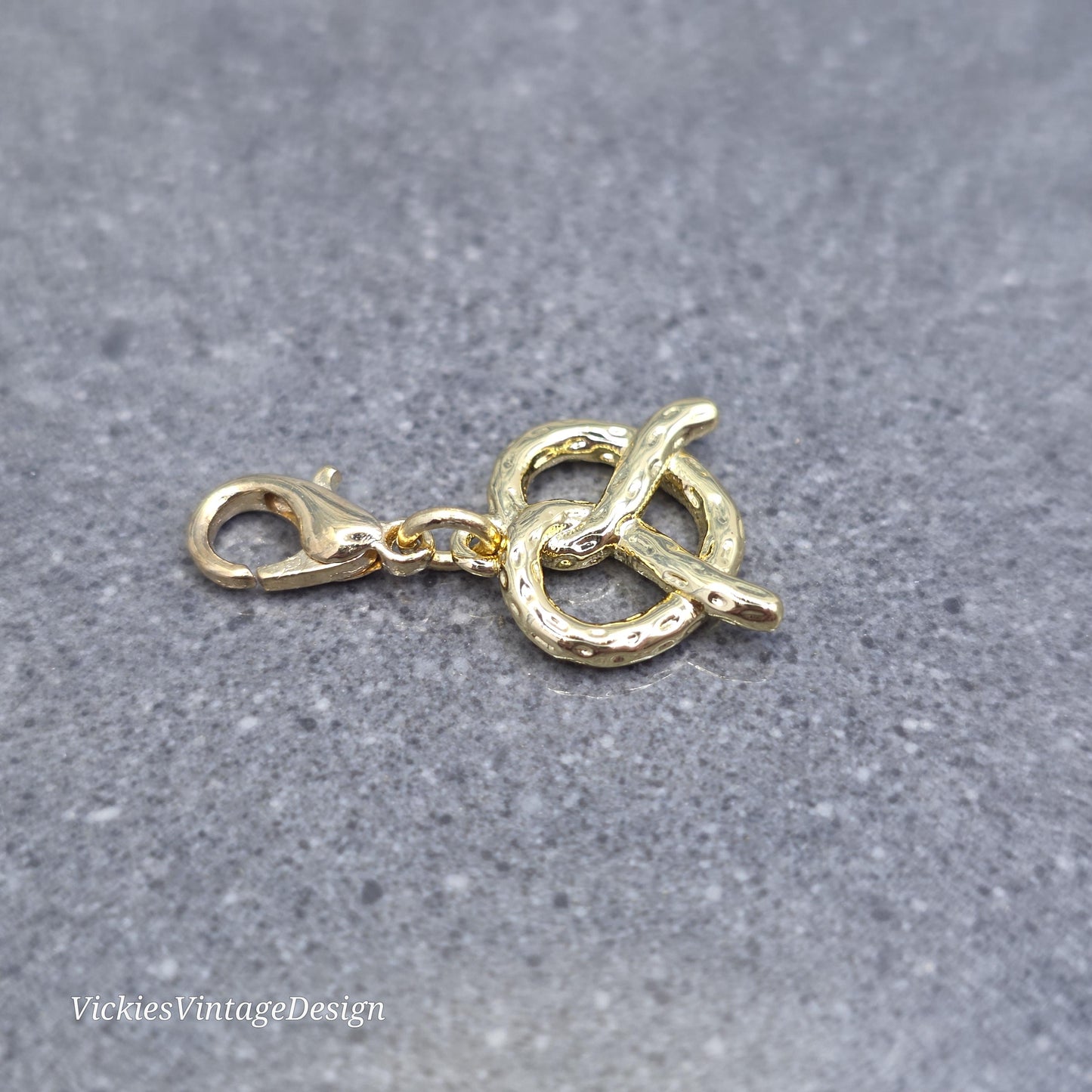 Pretzel Clip on Charm with Gold Lobster Clasp, Brass, Nickel Free, Stitch Marker, Zipper, Planner Charm