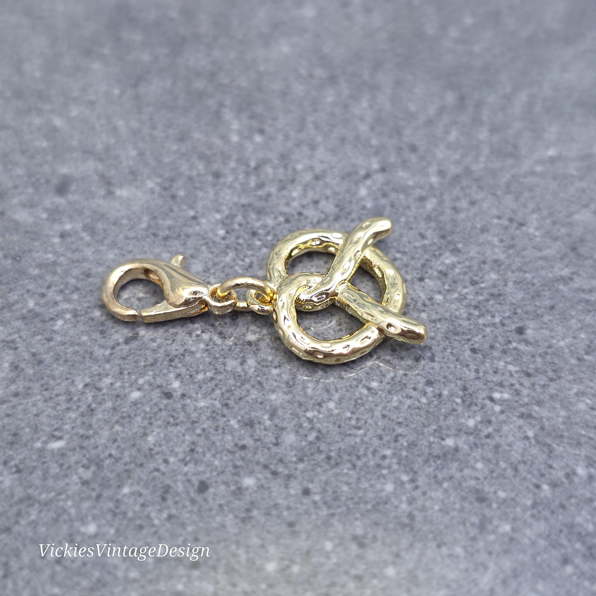 Pretzel Clip on Charm with Gold Lobster Clasp, Brass, Nickel Free, Stitch Marker, Zipper, Planner Charm