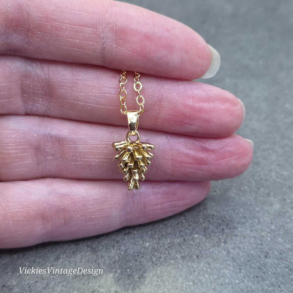 Gold Pinecone Necklace, 18k Gold Plated, Autumn Winter Jewelry