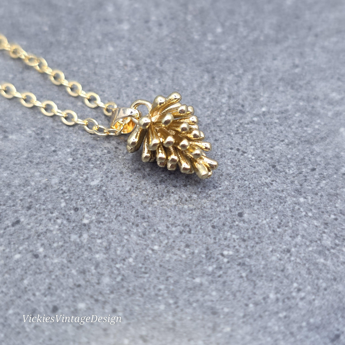 Gold Pinecone Necklace, 18k Gold Plated, Autumn Winter Jewelry