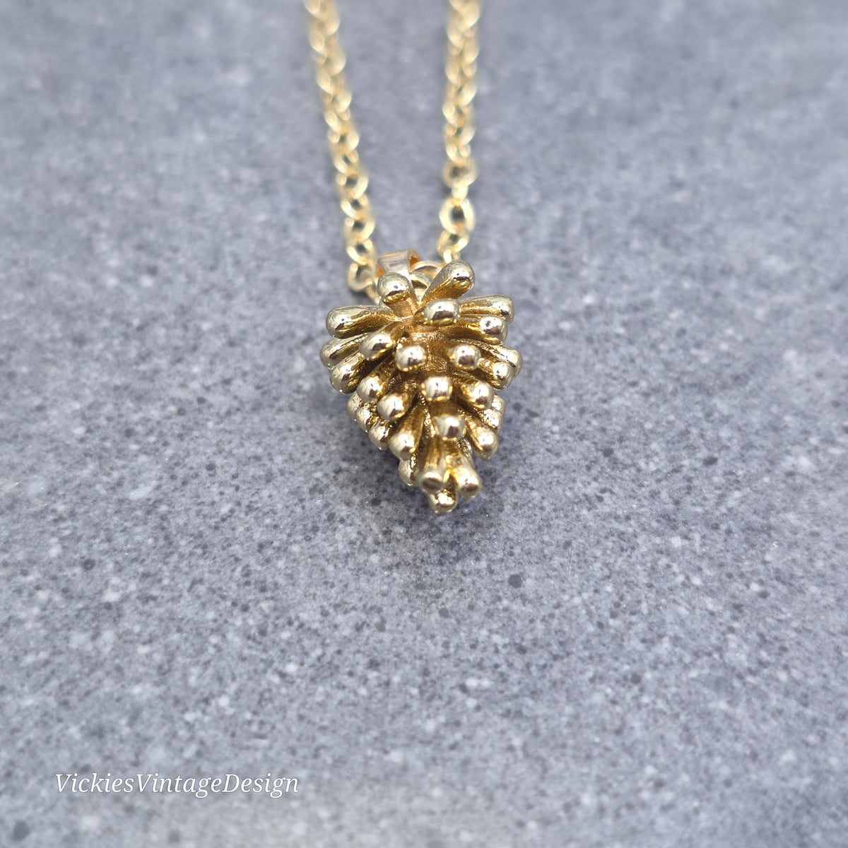 Gold Pinecone Necklace, 18k Gold Plated, Autumn Winter Jewelry