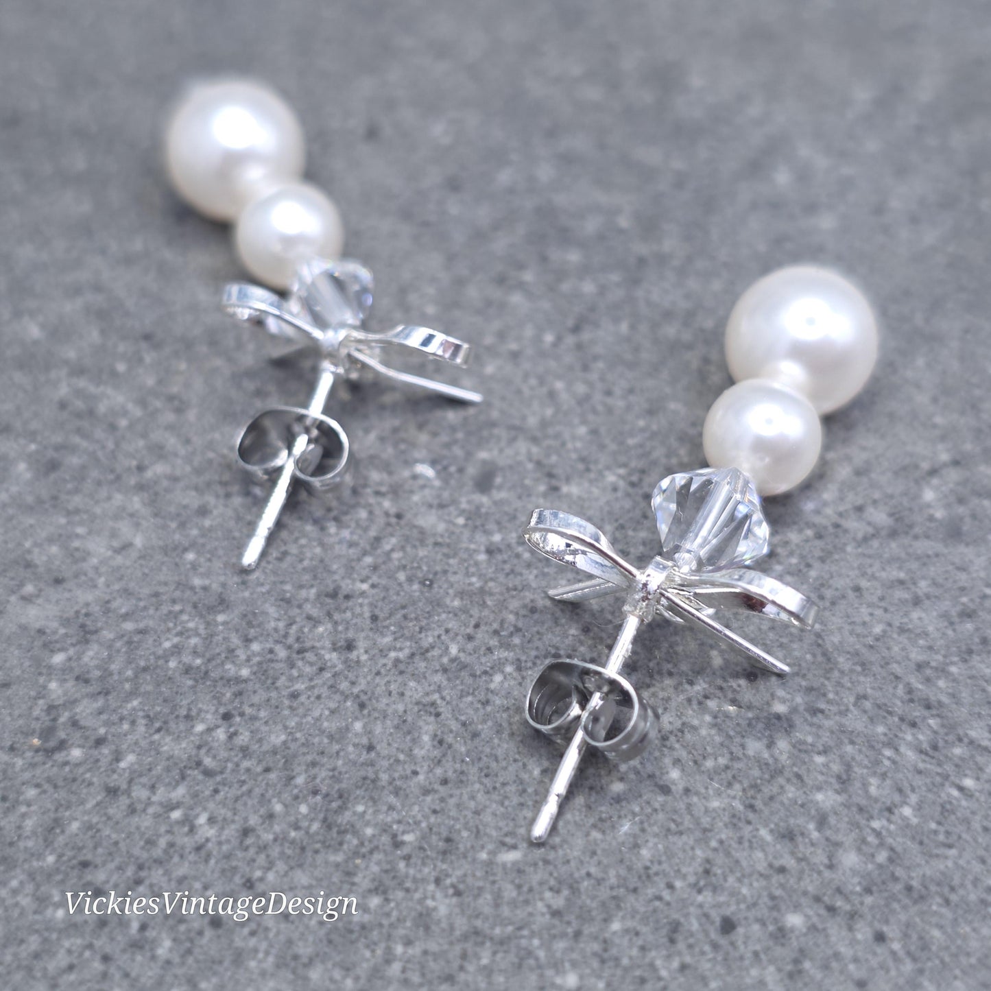 Primero Crystals® Pearl Bow Earrings; Elegant Sparkly Earrings, Bridal and Special Occasion Jewellery