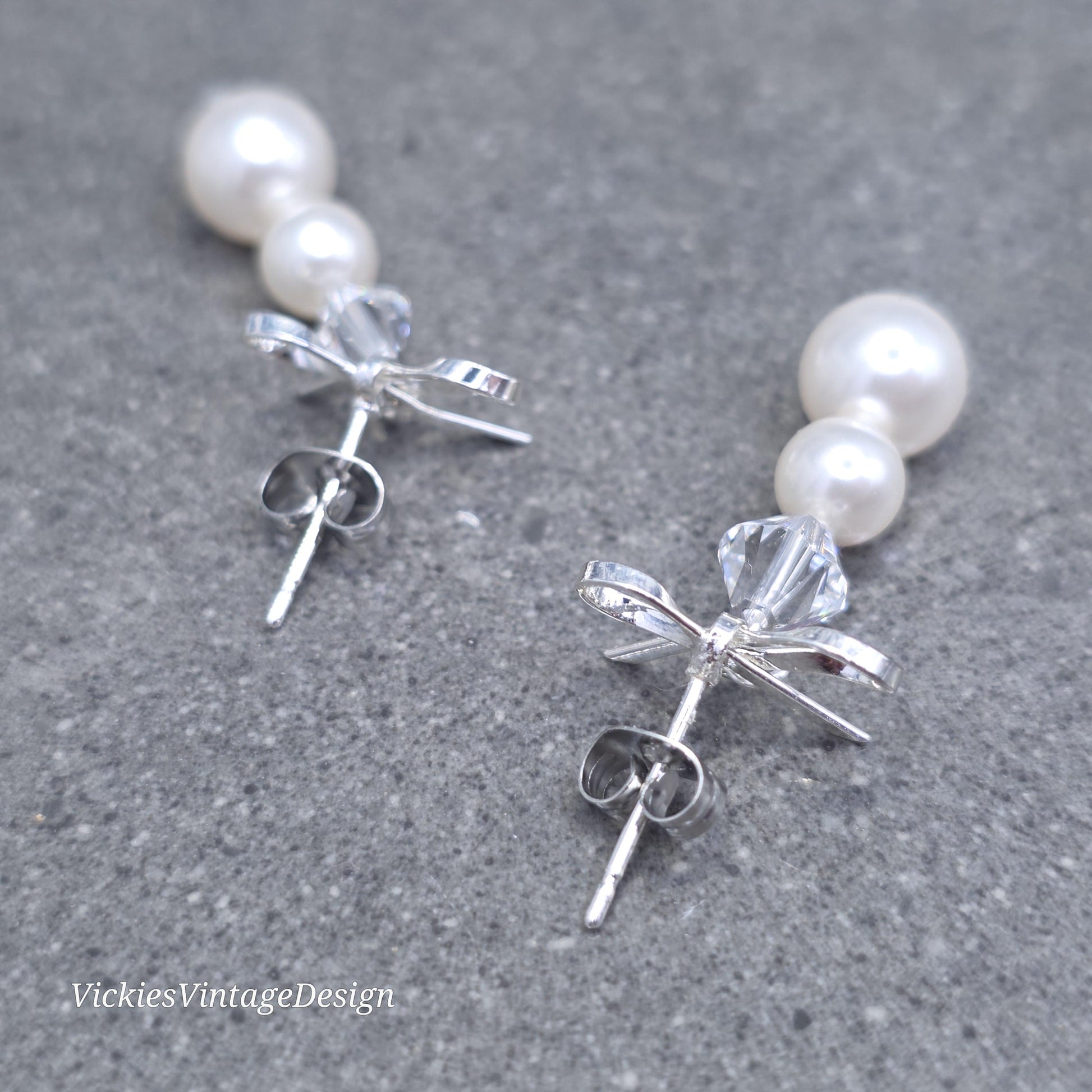Primero Crystals® Pearl Bow Earrings; Elegant Sparkly Earrings, Bridal and Special Occasion Jewellery