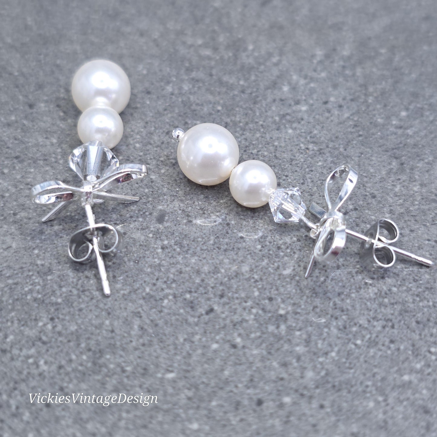 Primero Crystals® Pearl Bow Earrings; Elegant Sparkly Earrings, Bridal and Special Occasion Jewellery