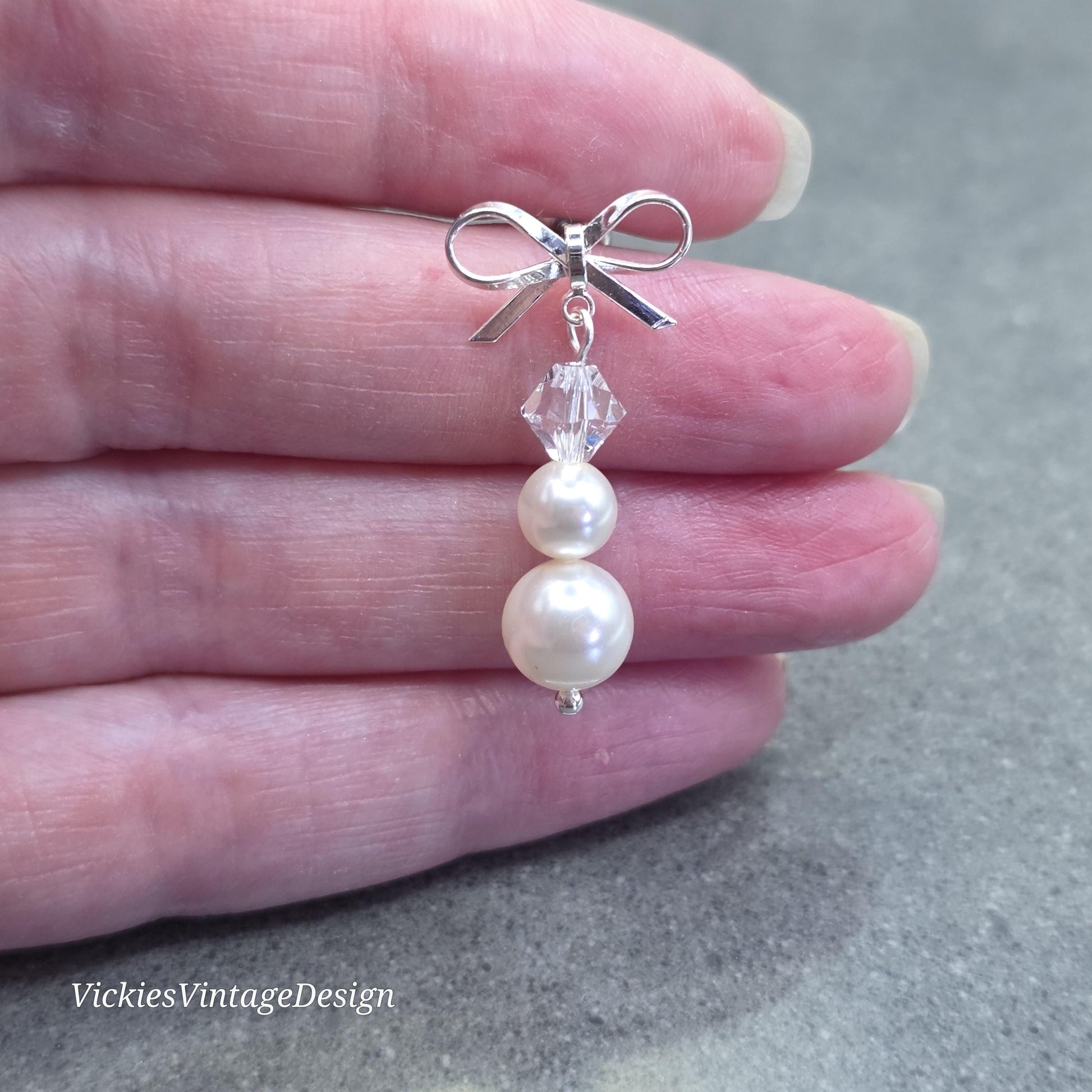 Primero Crystals® Pearl Bow Earrings; Elegant Sparkly Earrings, Bridal and Special Occasion Jewellery