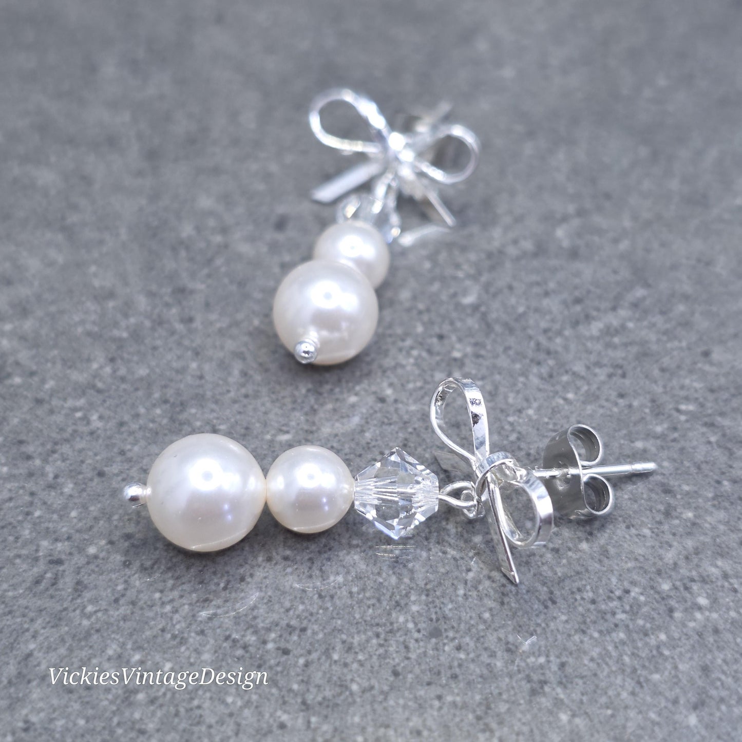 Primero Crystals® Pearl Bow Earrings; Elegant Sparkly Earrings, Bridal and Special Occasion Jewellery