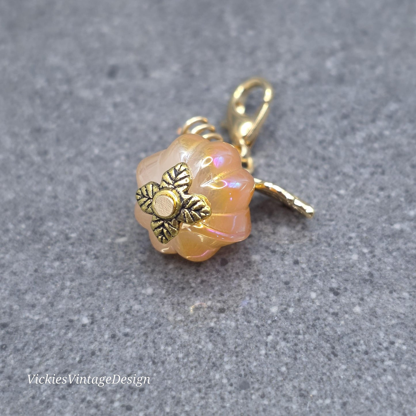 Glass Pumpkin Clip On Charm, Stitch Marker, Zipper Pull, Halloween Autumn Gift