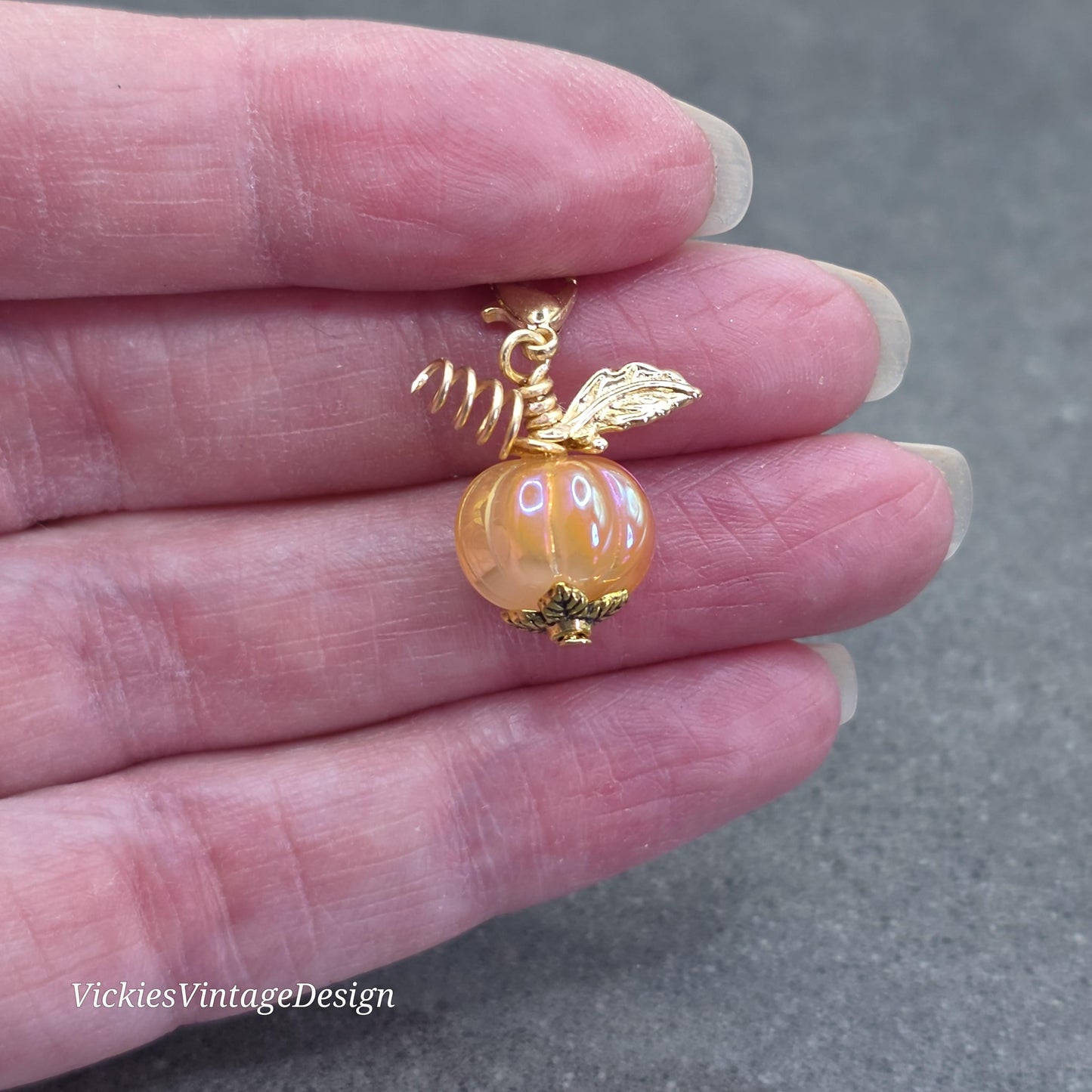 Glass Pumpkin Clip On Charm, Stitch Marker, Zipper Pull, Halloween Autumn Gift