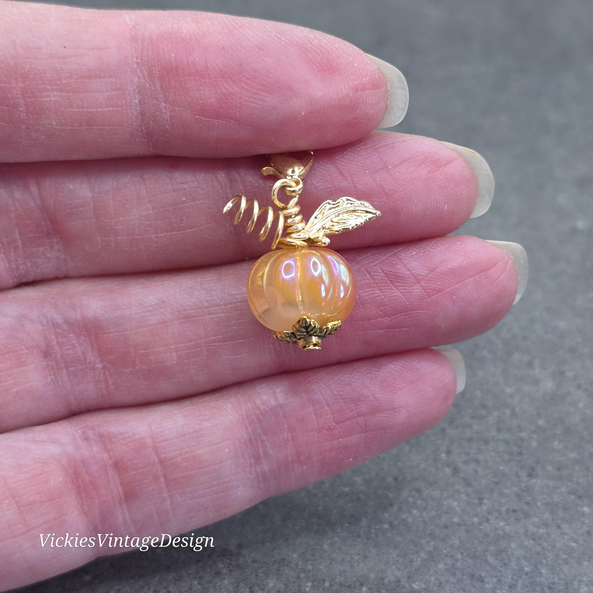 Glass Pumpkin Clip On Charm, Bracelet, Necklace, Stitch Marker, Zipper Pull, Halloween Autumn Gift