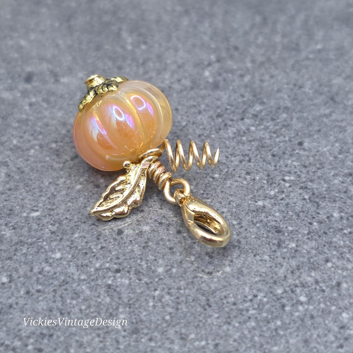 Glass Pumpkin Clip On Charm, Stitch Marker, Zipper Pull, Halloween Autumn Gift