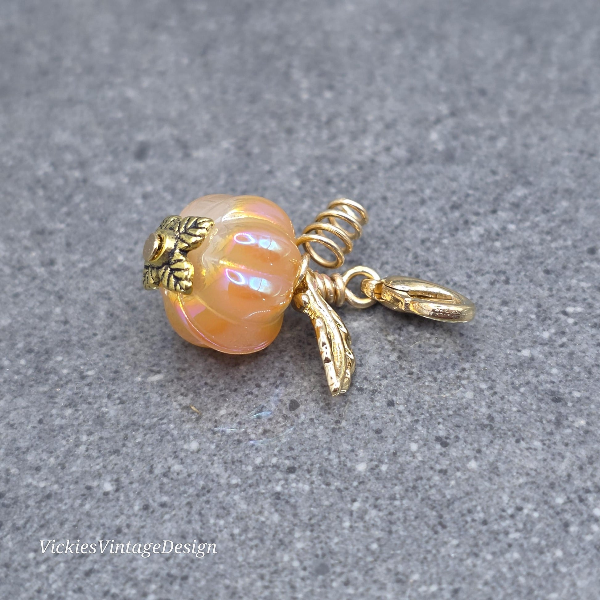 Glass Pumpkin Clip On Charm, Stitch Marker, Zipper Pull, Halloween Autumn Gift