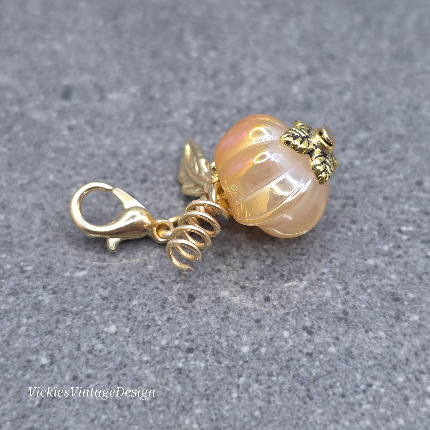 Glass Pumpkin Clip On Charm, Stitch Marker, Zipper Pull, Halloween Autumn Gift