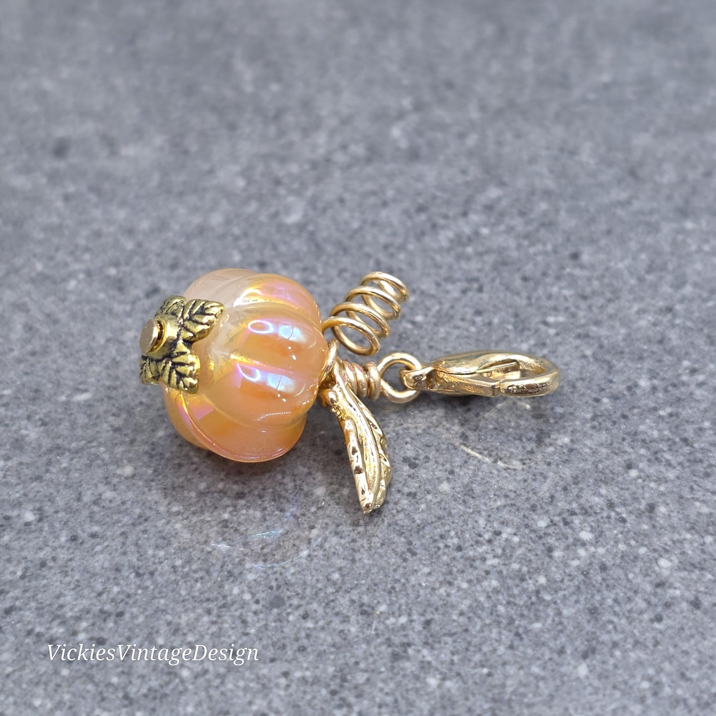 Glass Pumpkin Clip On Charm, Stitch Marker, Zipper Pull, Halloween Autumn Gift