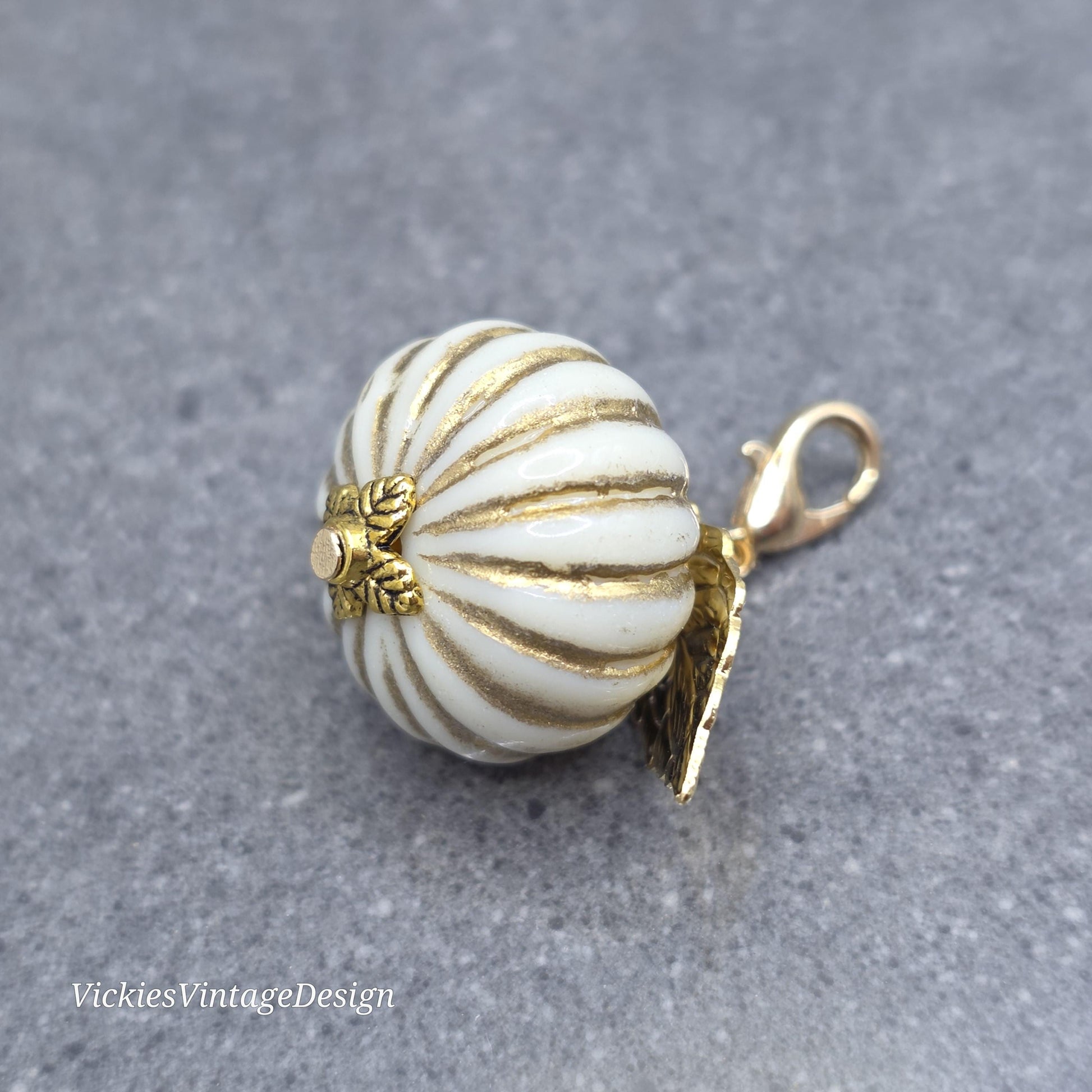Glass Pumpkin Clip On Charm, Bracelet, Necklace, Stitch Marker, Zipper Pull, Halloween Autumn Gift