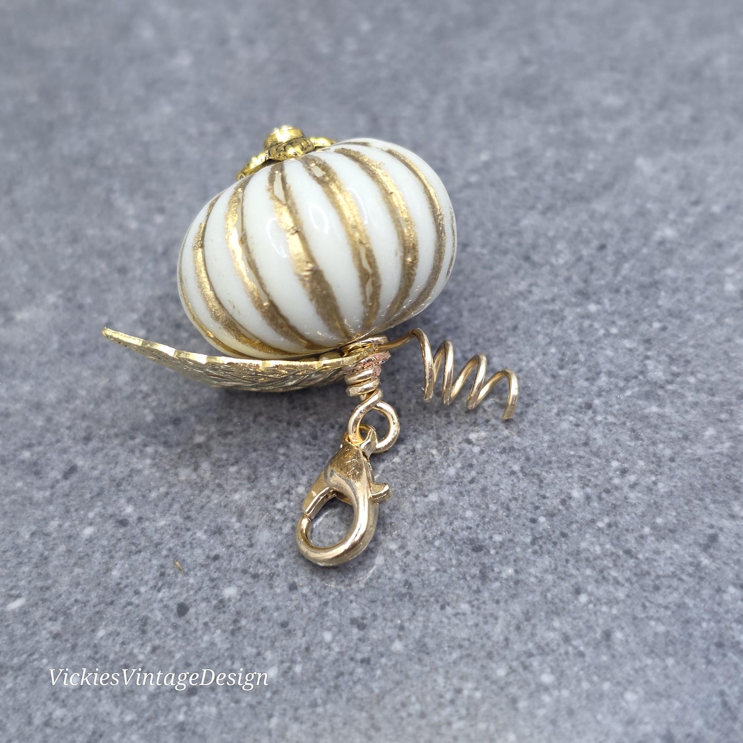Glass Pumpkin Clip On Charm, Bracelet, Necklace, Stitch Marker, Zipper Pull, Halloween Autumn Gift