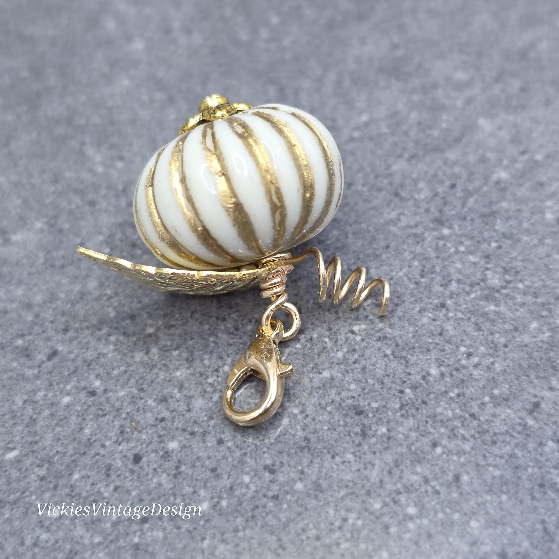 Glass Pumpkin Clip On Charm, Bracelet, Necklace, Stitch Marker, Zipper Pull, Halloween Autumn Gift