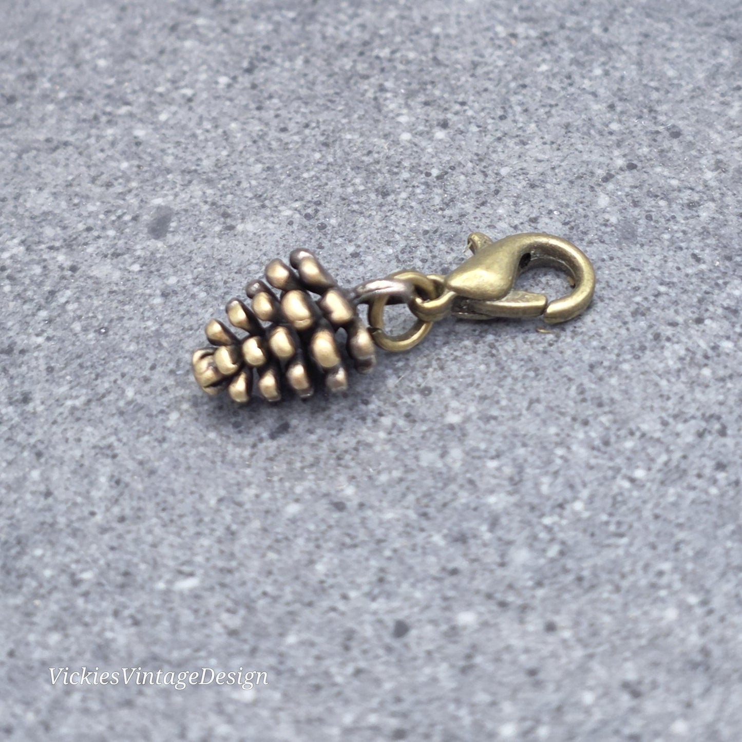Antique Bronze Pinecone Clip on Charm with Gold Lobster Clasp, Brass, Nickel Free, Stitch marker, Zipper, Planner Charm
