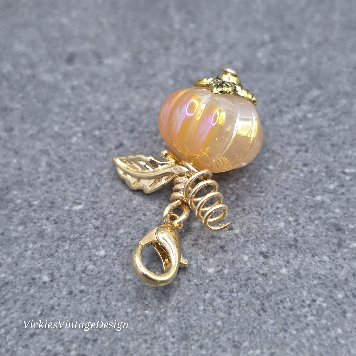 Glass Pumpkin Clip On Charm, Stitch Marker, Zipper Pull, Halloween Autumn Gift