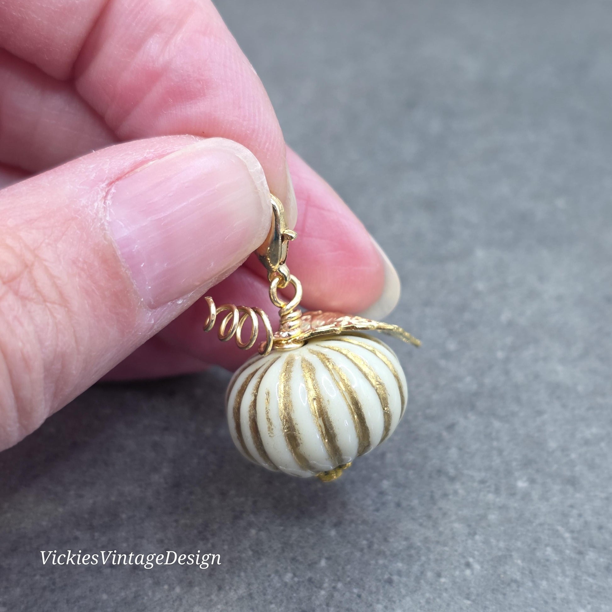 Glass Pumpkin Clip On Charm, Bracelet, Necklace, Stitch Marker, Zipper Pull, Halloween Autumn Gift