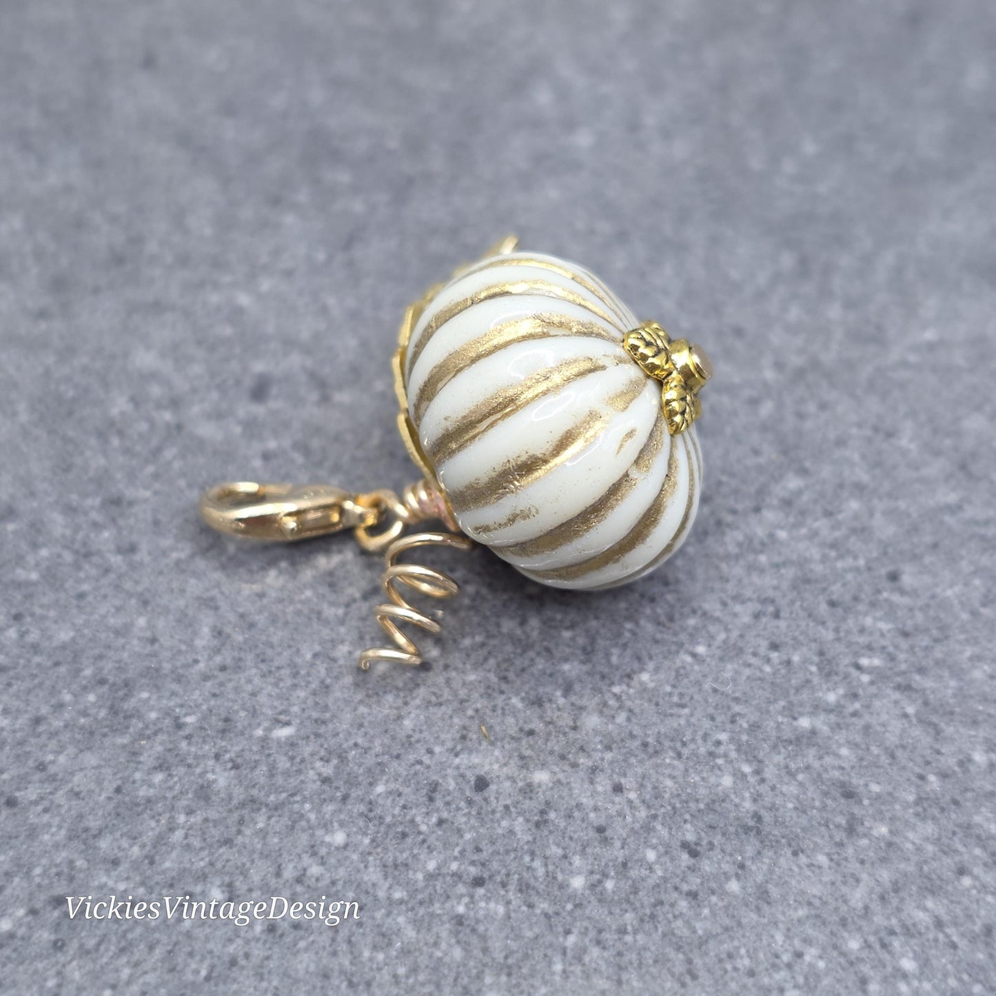 Glass Pumpkin Clip On Charm, Bracelet, Necklace, Stitch Marker, Zipper Pull, Halloween Autumn Gift