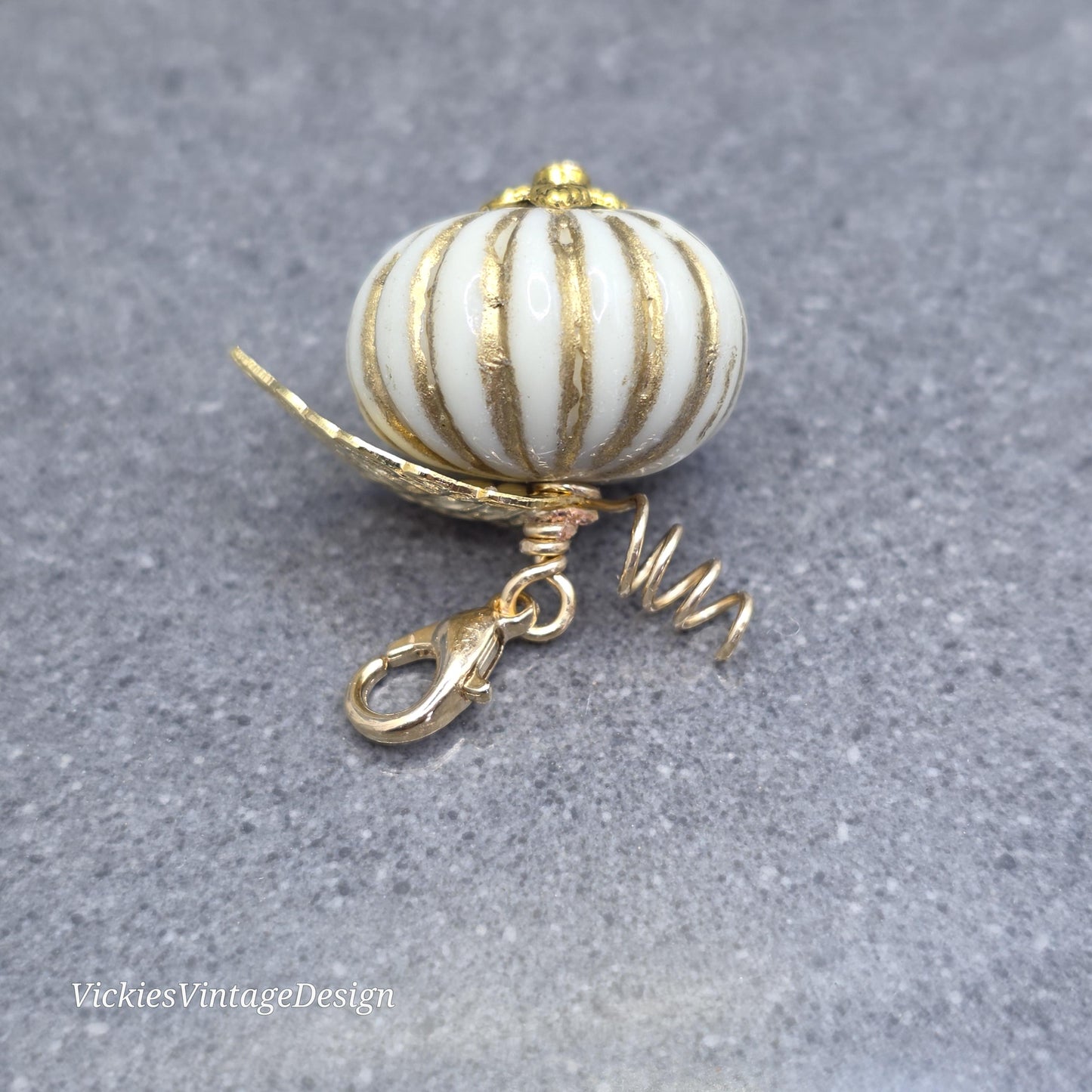 Glass Pumpkin Clip On Charm, Bracelet, Necklace, Stitch Marker, Zipper Pull, Halloween Autumn Gift