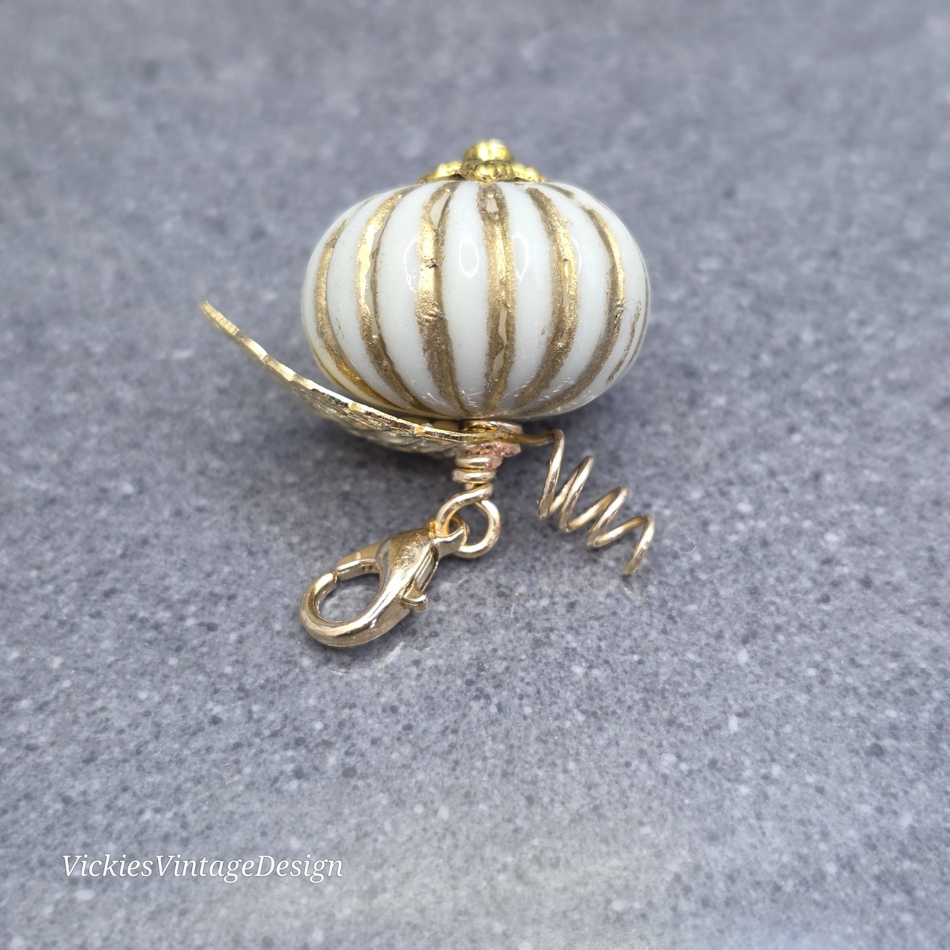 Glass Pumpkin Clip On Charm, Bracelet, Necklace, Stitch Marker, Zipper Pull, Halloween Autumn Gift