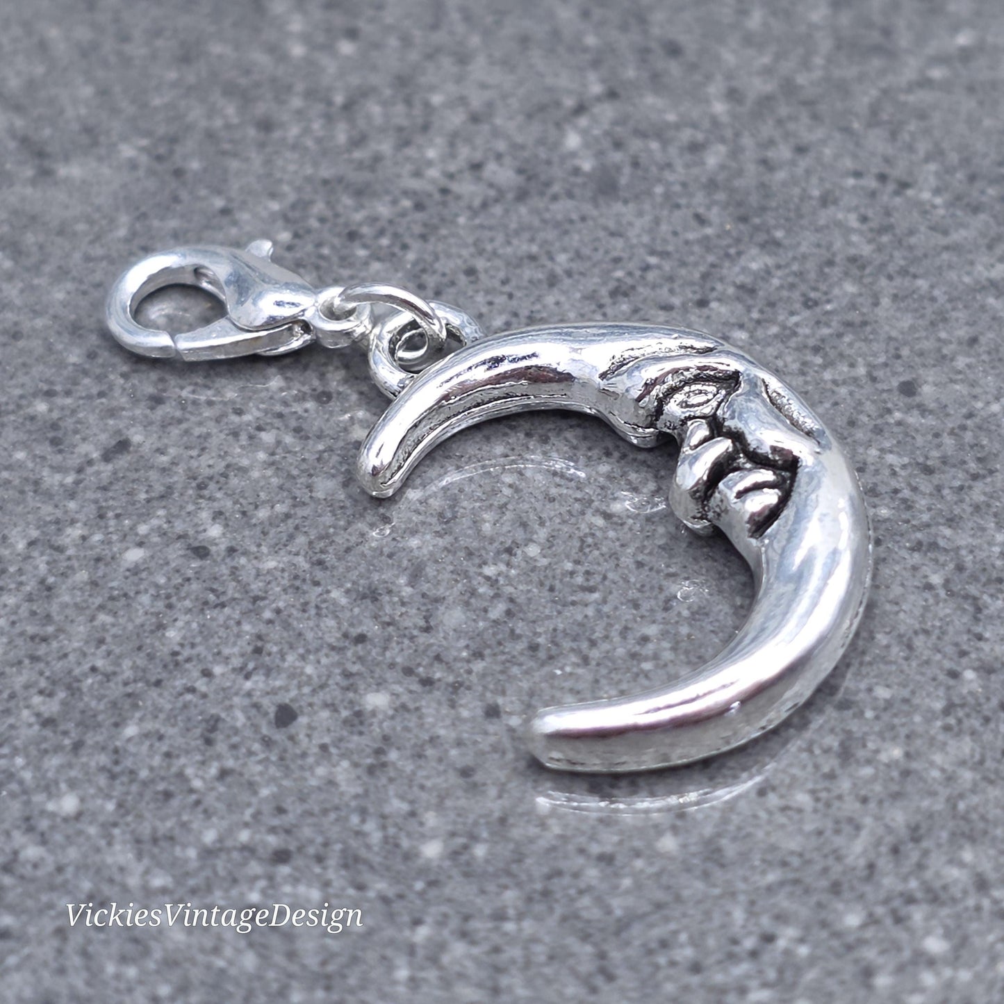 Moon Clip on Charm with silver Lobster Clasp, Bracelet, Necklace, Brass, Nickel Free, Stitchmarker, Zipper, Planner Charm