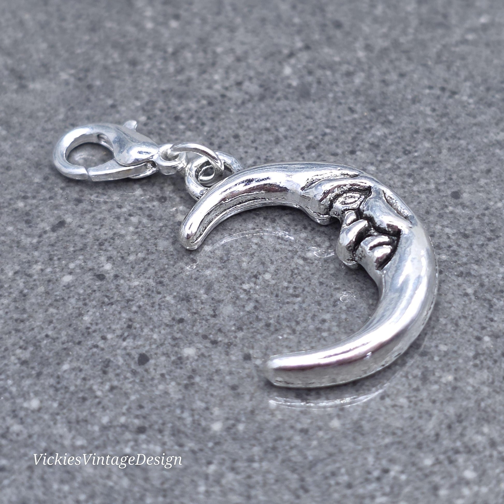Moon Clip on Charm with silver Lobster Clasp, Bracelet, Necklace, Brass, Nickel Free, Stitchmarker, Zipper, Planner Charm