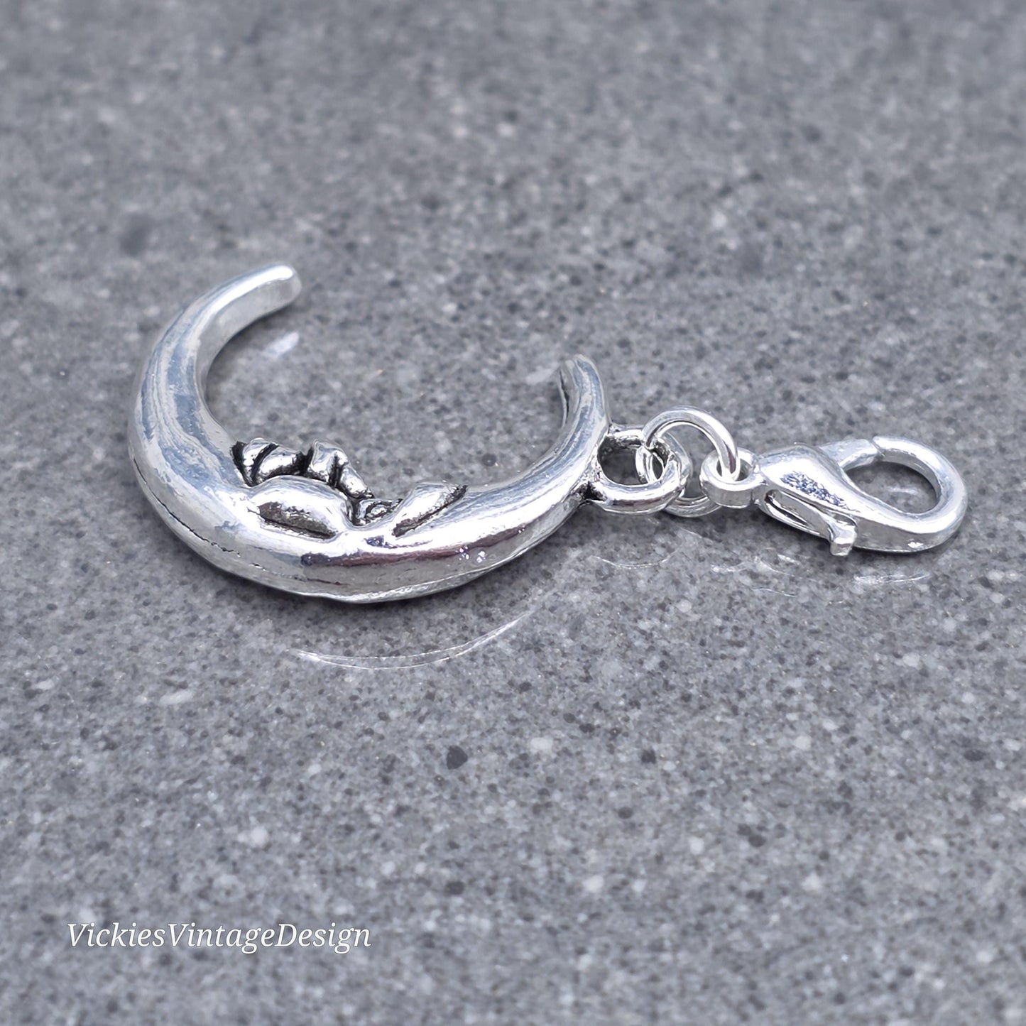 Moon Clip on Charm with silver Lobster Clasp, Bracelet, Necklace, Brass, Nickel Free, Stitchmarker, Zipper, Planner Charm