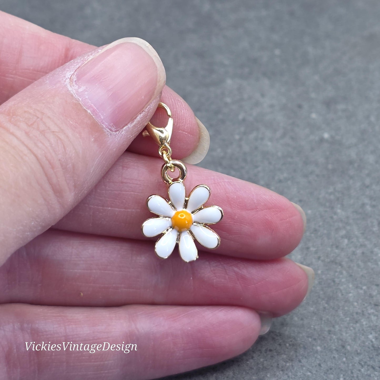 Daisy Clip on Charm with Gold Lobster Clasp, Brass, Nickel Free, Necklace, Bracelet, Stitchmarker, Zipper, Planner Charm