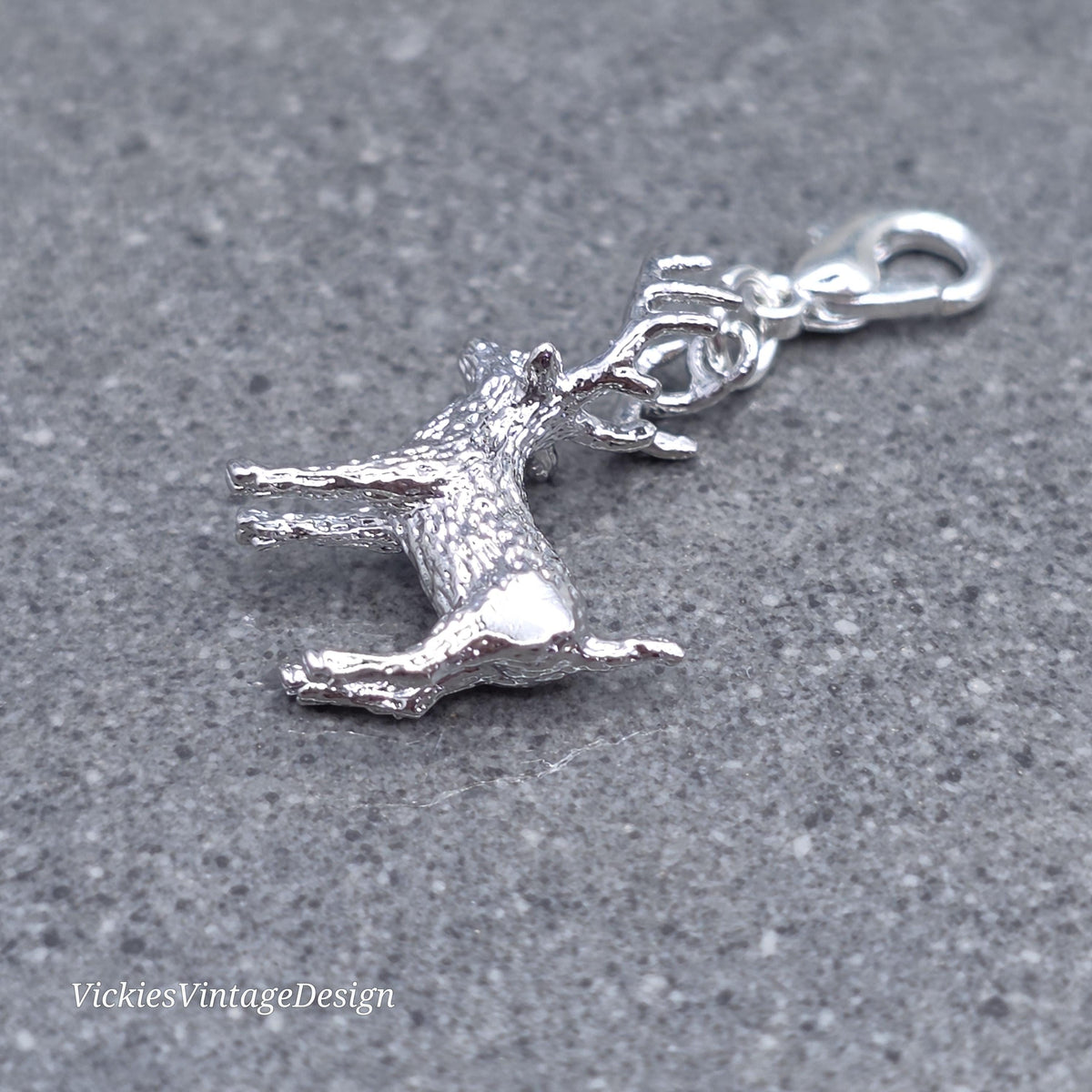 Stag Clip on Charm with Silver Plated Lobster Clasp, real platinum Plated, Brass, Nickel Free, Stitch Marker, Zipper, Planner Charm