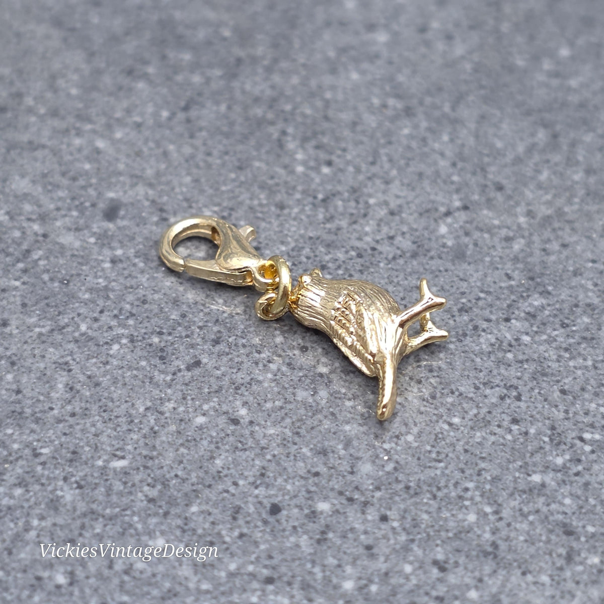Bird Clip on Charm with Gold Lobster Clasp, Brass, Nickel Free, Necklace, Bracelet, Stitch Marker, Zipper, Planner Charm