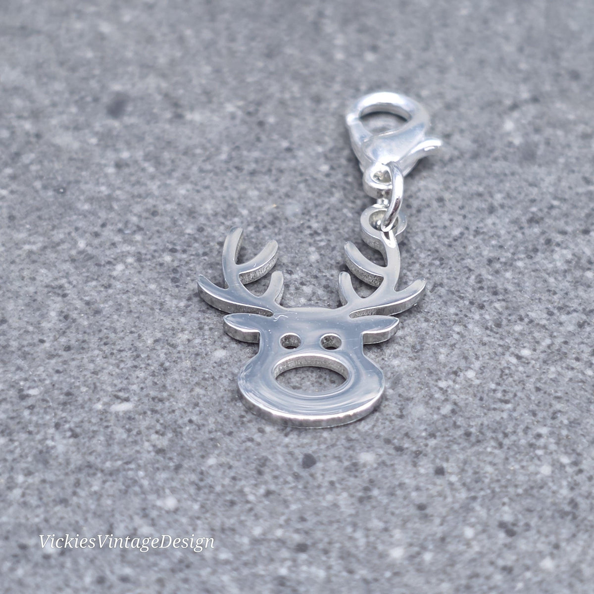 Rudolf the Reindeer Clip on Charm with Gold Lobster Clasp, Brass, Nickel Free, Stitchmarker, Zipper, Planner Charm