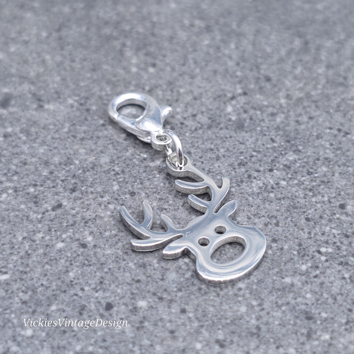 Rudolf the Reindeer Clip on Charm with Gold Lobster Clasp, Brass, Nickel Free, Stitchmarker, Zipper, Planner Charm