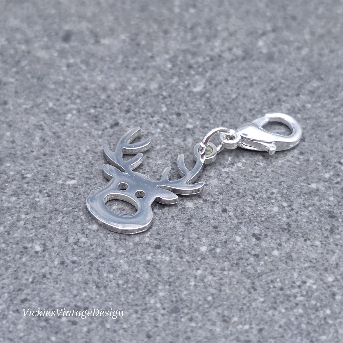Rudolf the Reindeer Clip on Charm with Gold Lobster Clasp, Brass, Nickel Free, Stitchmarker, Zipper, Planner Charm