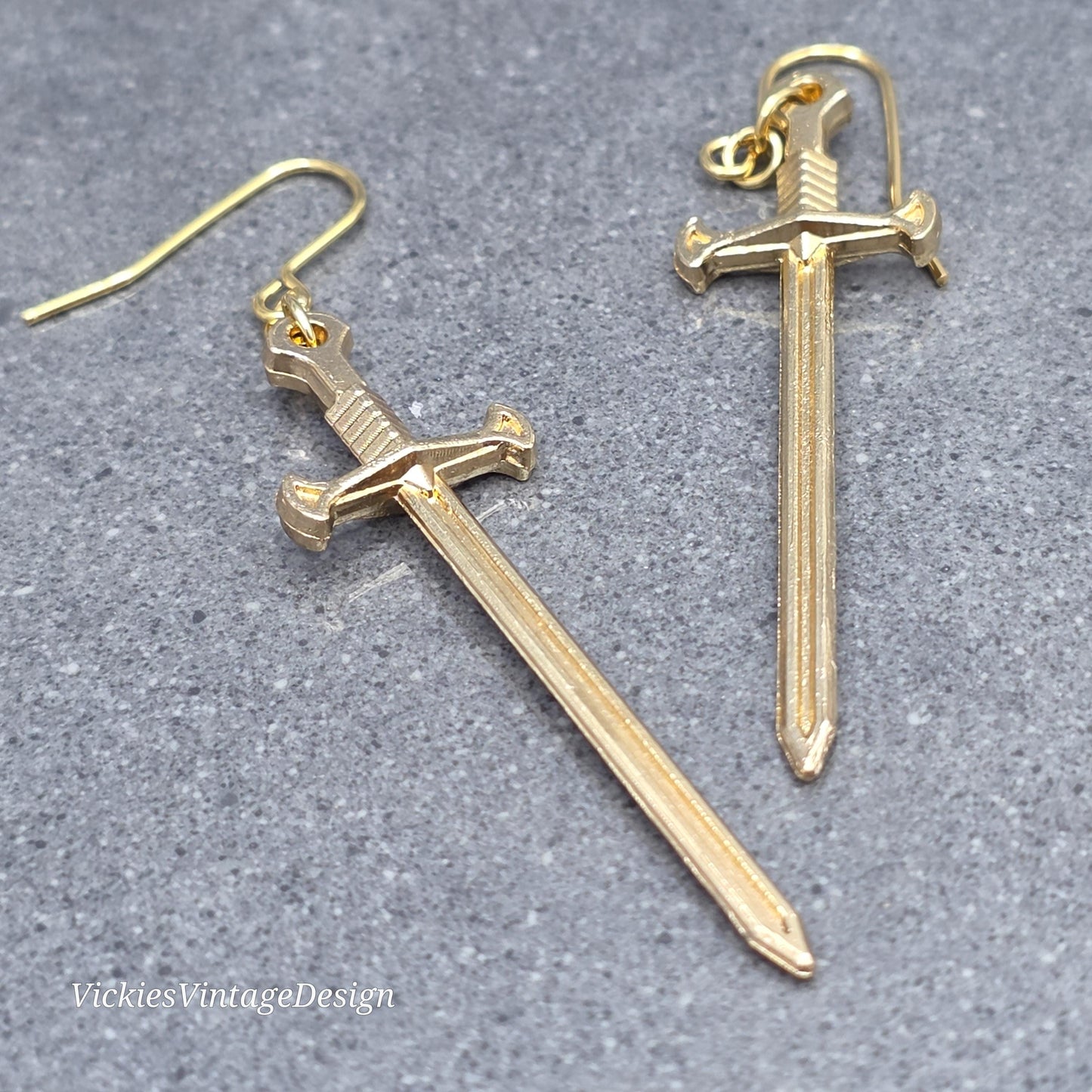 Miniature Sword Earrings with a Choice of Ear Wires, Light Gold Plated, Come as a Pair