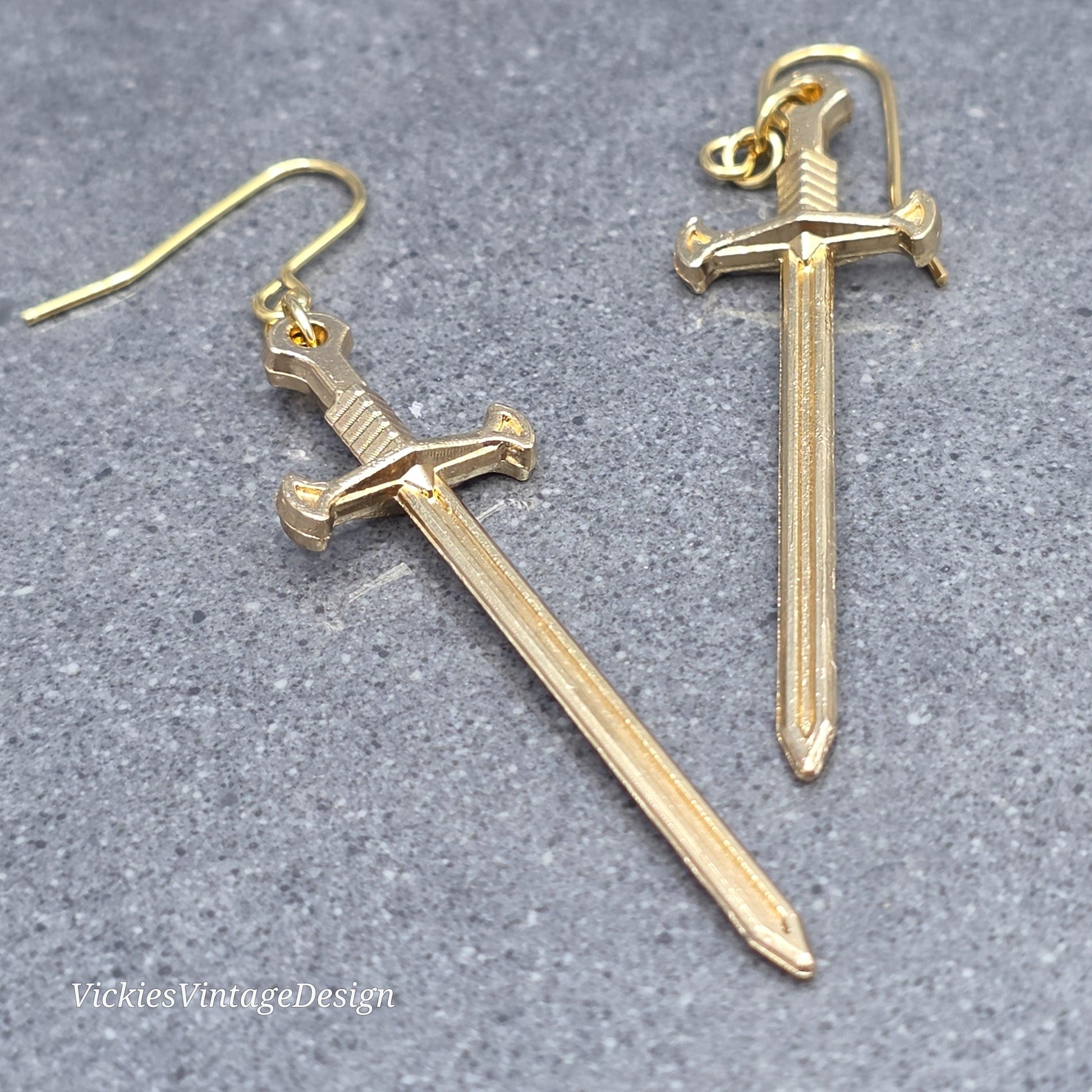 Miniature Sword Earrings with a Choice of Ear Wires, Light Gold Plated, Come as a Pair