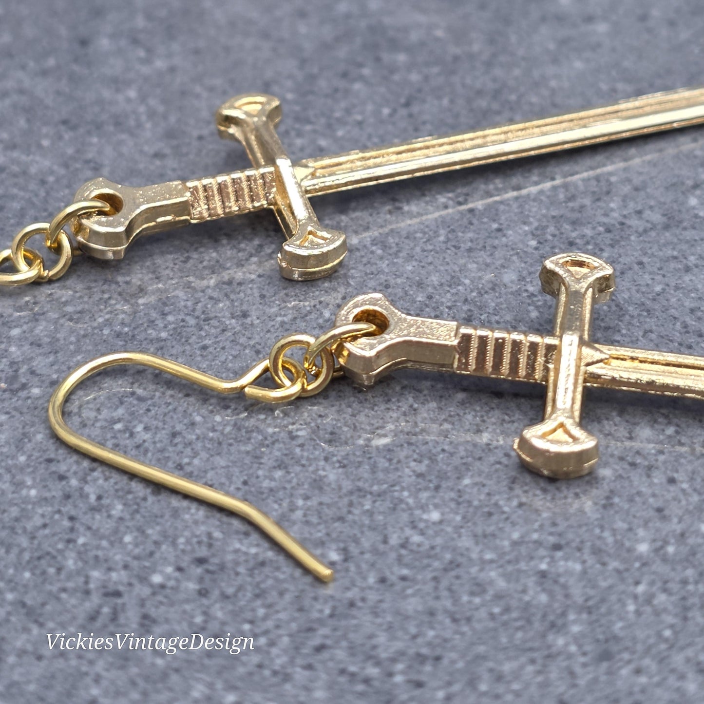 Miniature Sword Earrings with a Choice of Ear Wires, Light Gold Plated, Come as a Pair